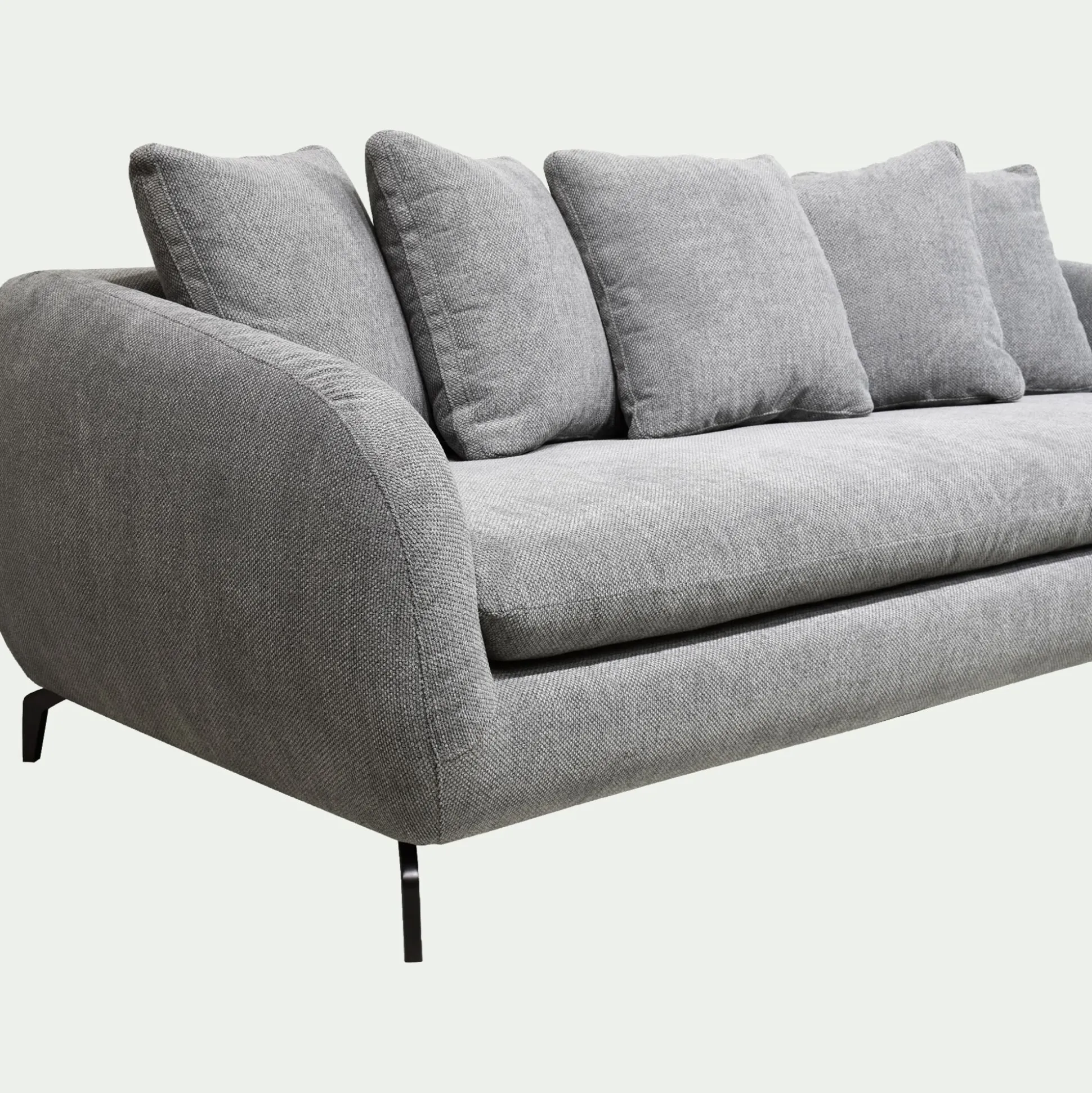 Canapé 4 places convertible en tissu tramé piétement noir - gris ardoise