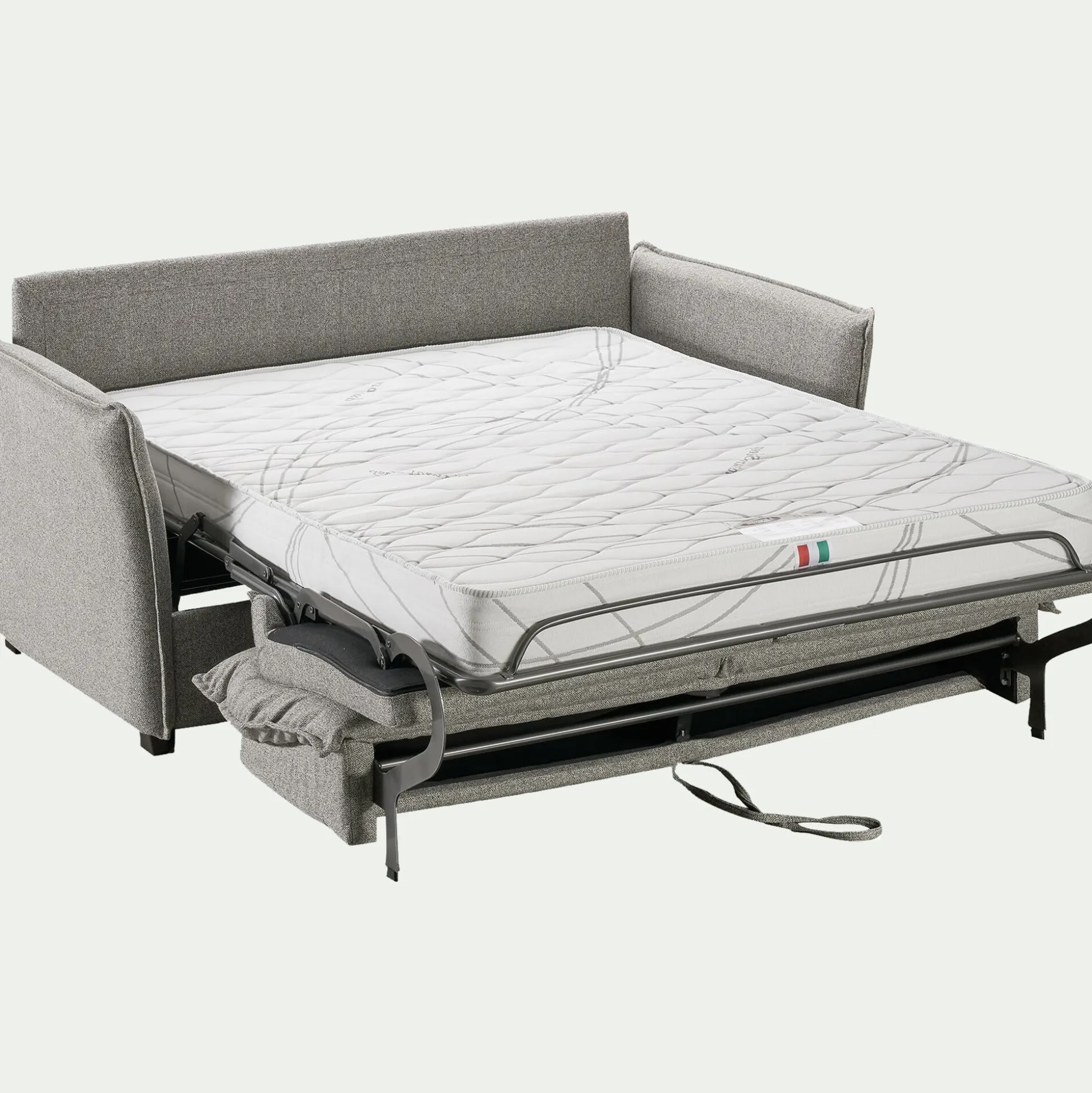 Canapé 3 places convertible en tissu Sogno avec matelas densité 35kg/m3 - gris moyen