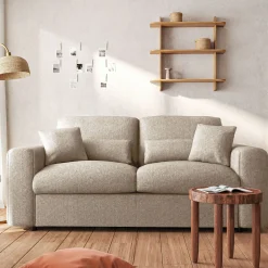 Canapé 3 places convertible en tissu chenille benjo - beige roucas
