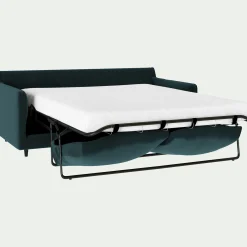 Canapé 3 places convertible en tissu velvet - bleu foncé