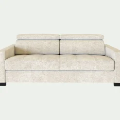 Canapé 3 places convertible en tissu genesis avec accoudoirs 15cm - blanc ventoux
