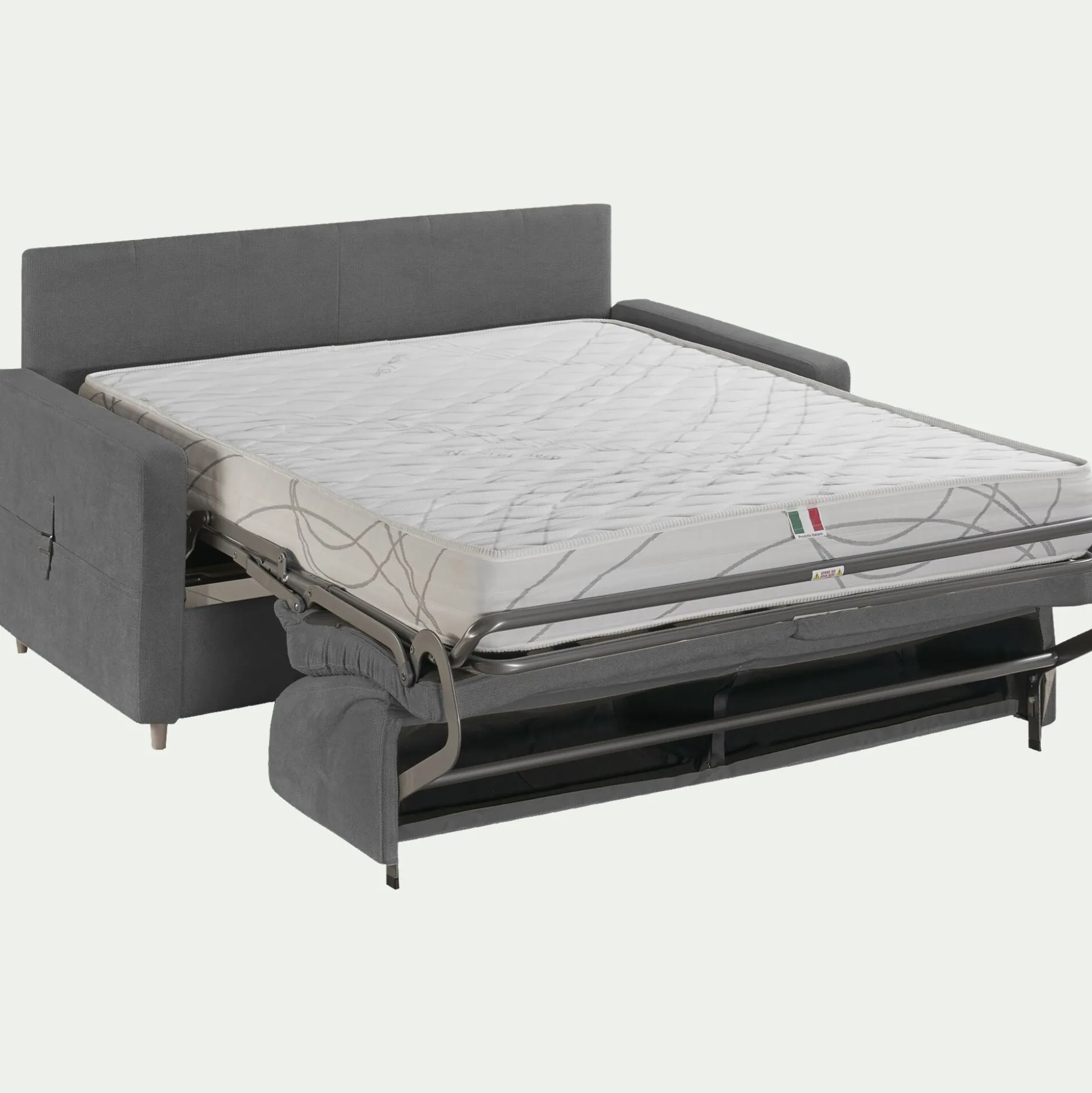 Canapé 3 places convertible en tissu Stella densité 25kg/m3 - gris restanque