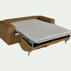 Canapé 3 places convertible en tissu chenille benjo - jaune argan