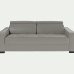 Canapé 3 places convertible en tissu cuir gris avec accoudoirs 20cm - gris borie