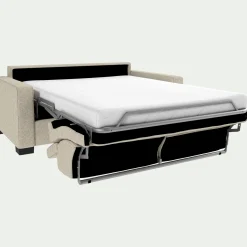 Canapé 2 places convertible en tissus pop avec accoudoirs 15cm - beige