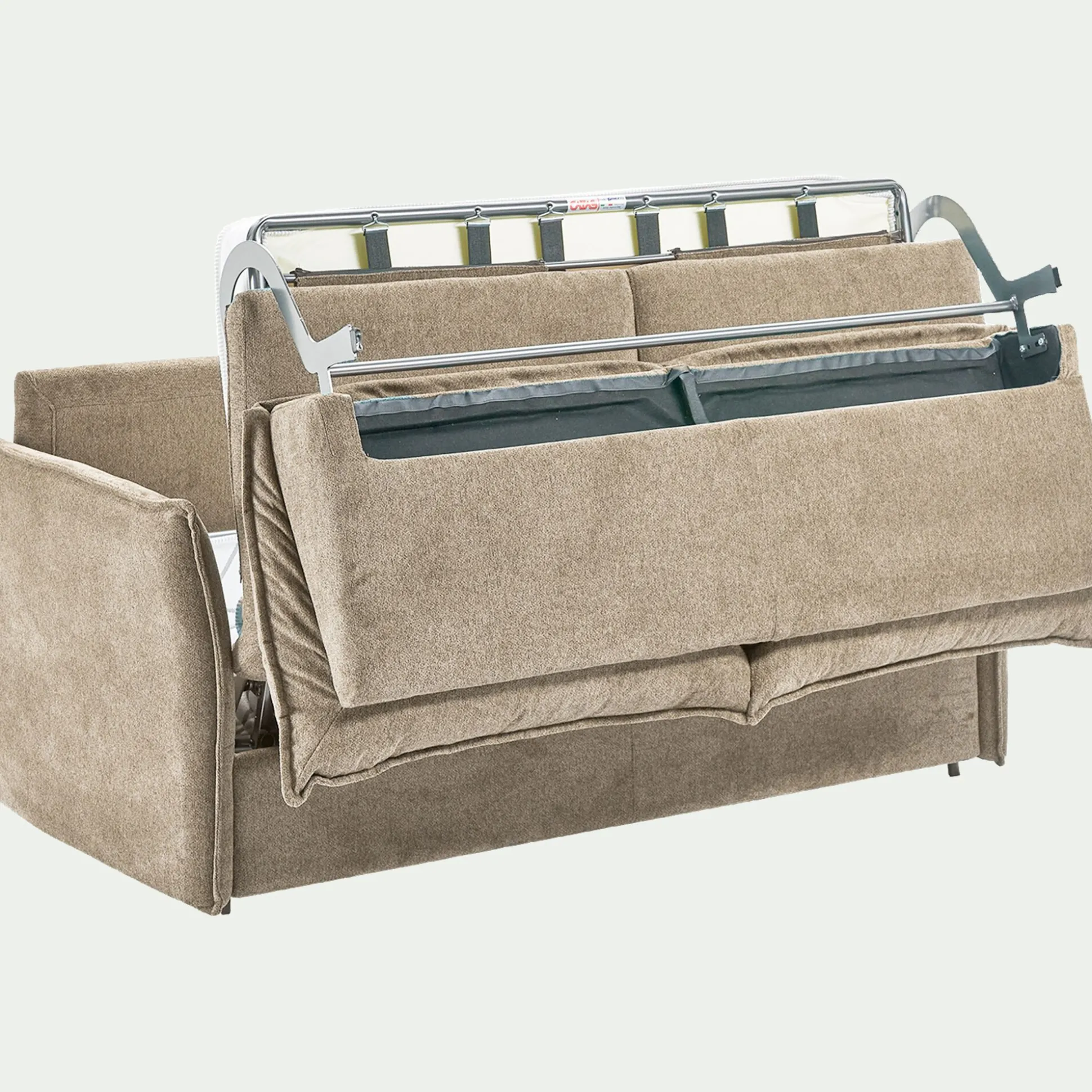 Canapé 3 places convertible en tissu avec matelas densité 35kg/m3 - beige roucas