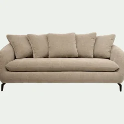 Canapé 3 places convertible en tissu doux tramé - beige