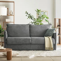 Canapé 4 places convertible en tissu avec matelas densité 35kg/m3 - gris restanque