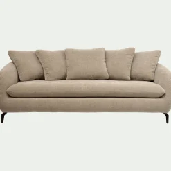 Canapé 4 places convertible en tissu doux tramé - beige