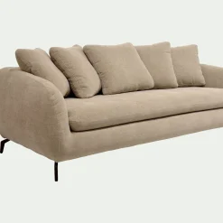 Canapé 4 places convertible en tissu doux tramé - beige