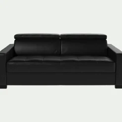 Canapé 3 places convertible matelas Bultex en cuir avec accoudoirs 15cm - noir