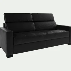 Canapé 3 places convertible matelas Bultex en cuir avec accoudoirs 15cm - noir