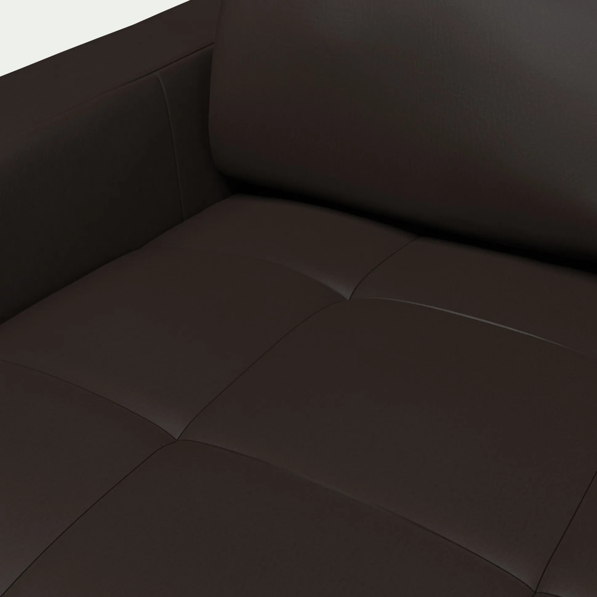 Canapé 2 places fixe en cuir avec accoudoirs 15cm - marron