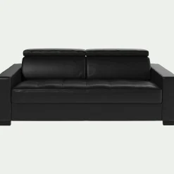 Canapé 3 places fixe en cuir avec accoudoirs 20cm - noir