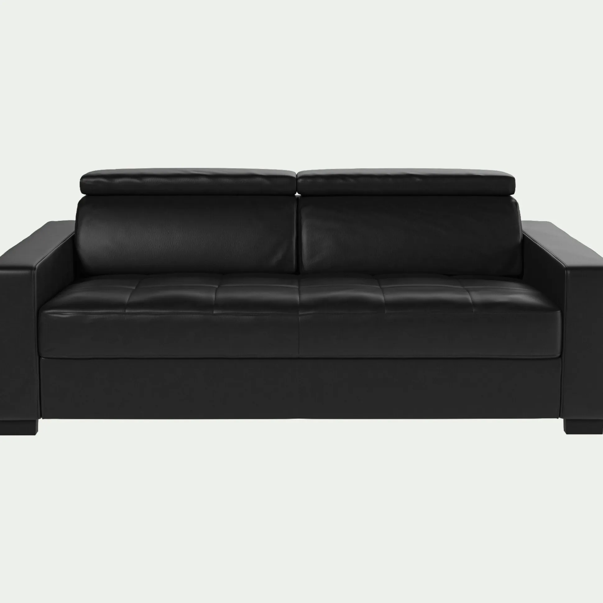 Canapé 3 places fixe en cuir avec accoudoirs 20cm - noir