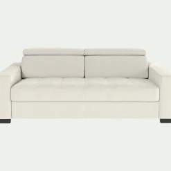 Canapé 3 places fixe en cuir avec accoudoirs 20cm - blanc