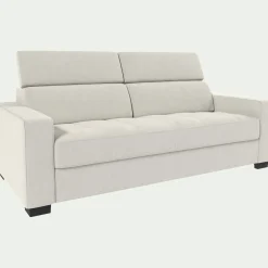 Canapé 3 places fixe en cuir avec accoudoirs 20cm - blanc