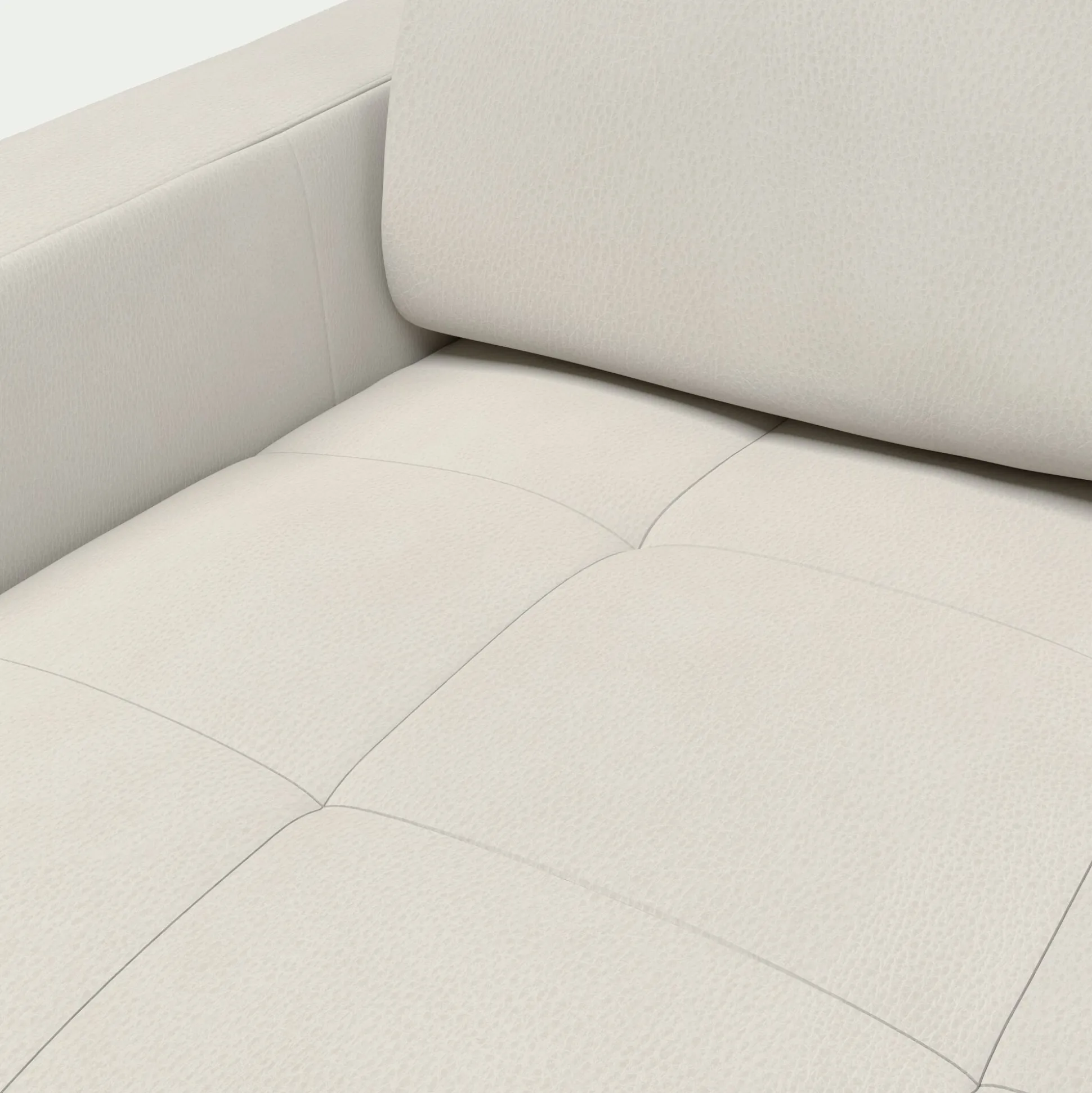 Canapé 3 places fixe en cuir avec accoudoirs 20cm - blanc