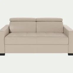Canapé 2 places fixe en cuir avec accoudoirs 15cm - beige