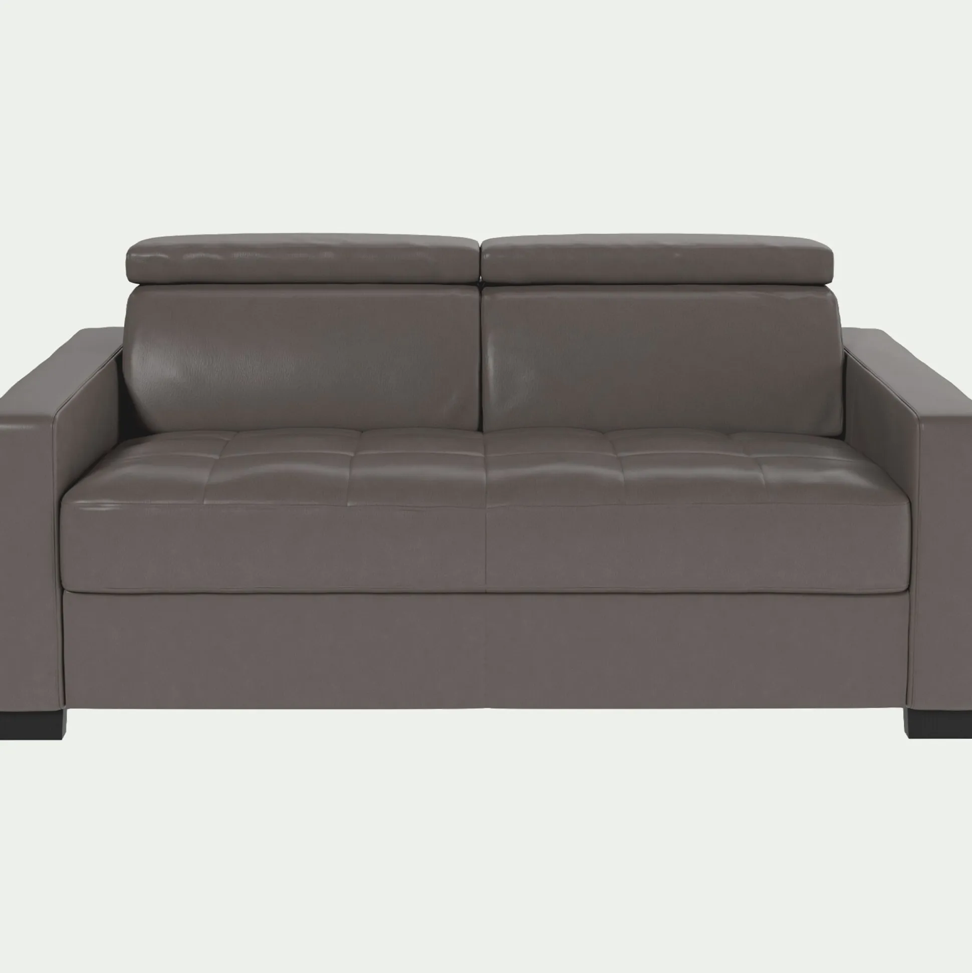 Canapé 2 places fixe en cuir avec accoudoirs 15cm - taupe