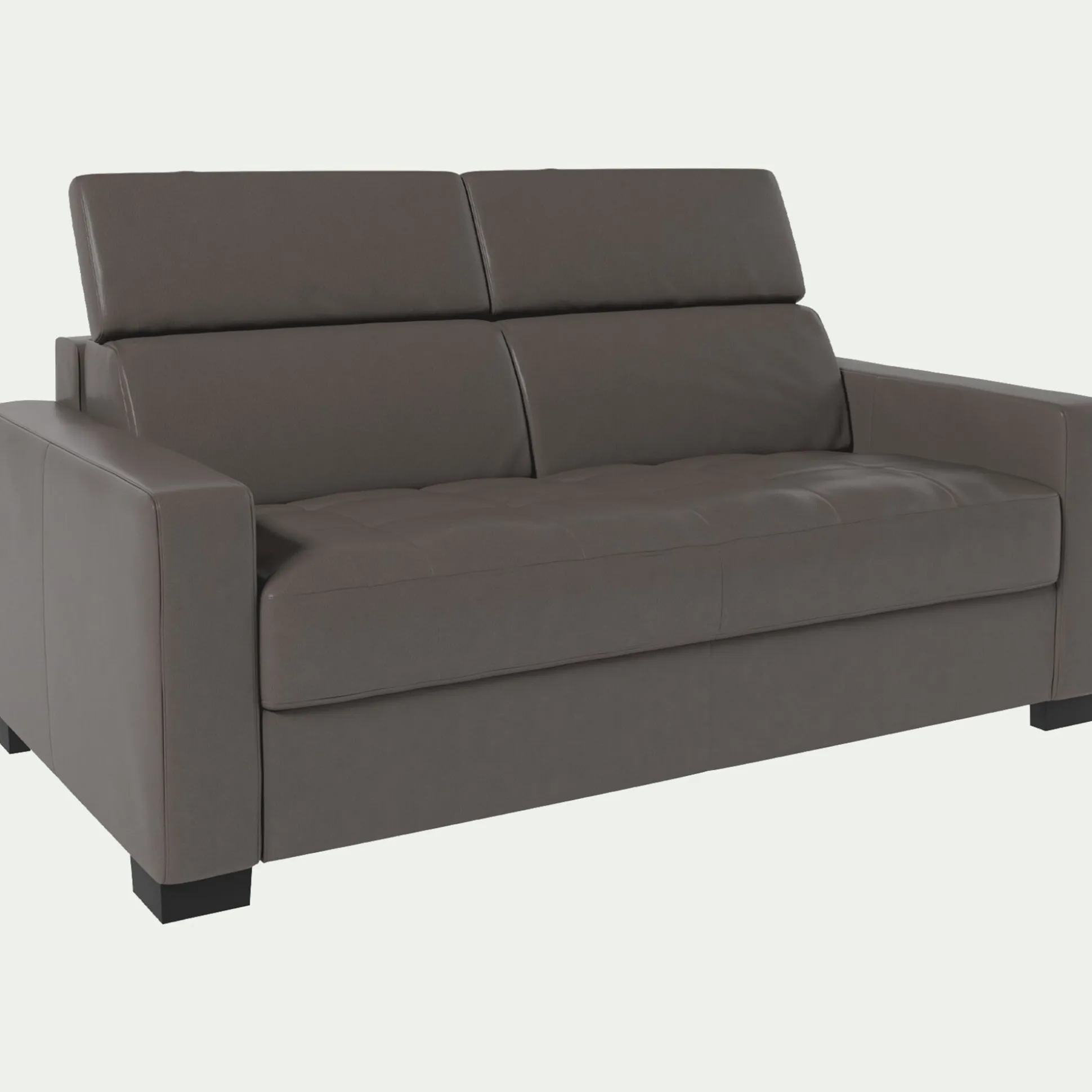 Canapé 2 places fixe en cuir avec accoudoirs 15cm - taupe