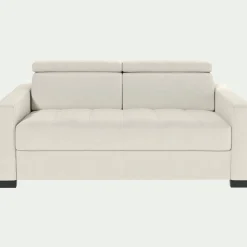 Canapé 2 places fixe en cuir avec accoudoirs 15cm - blanc