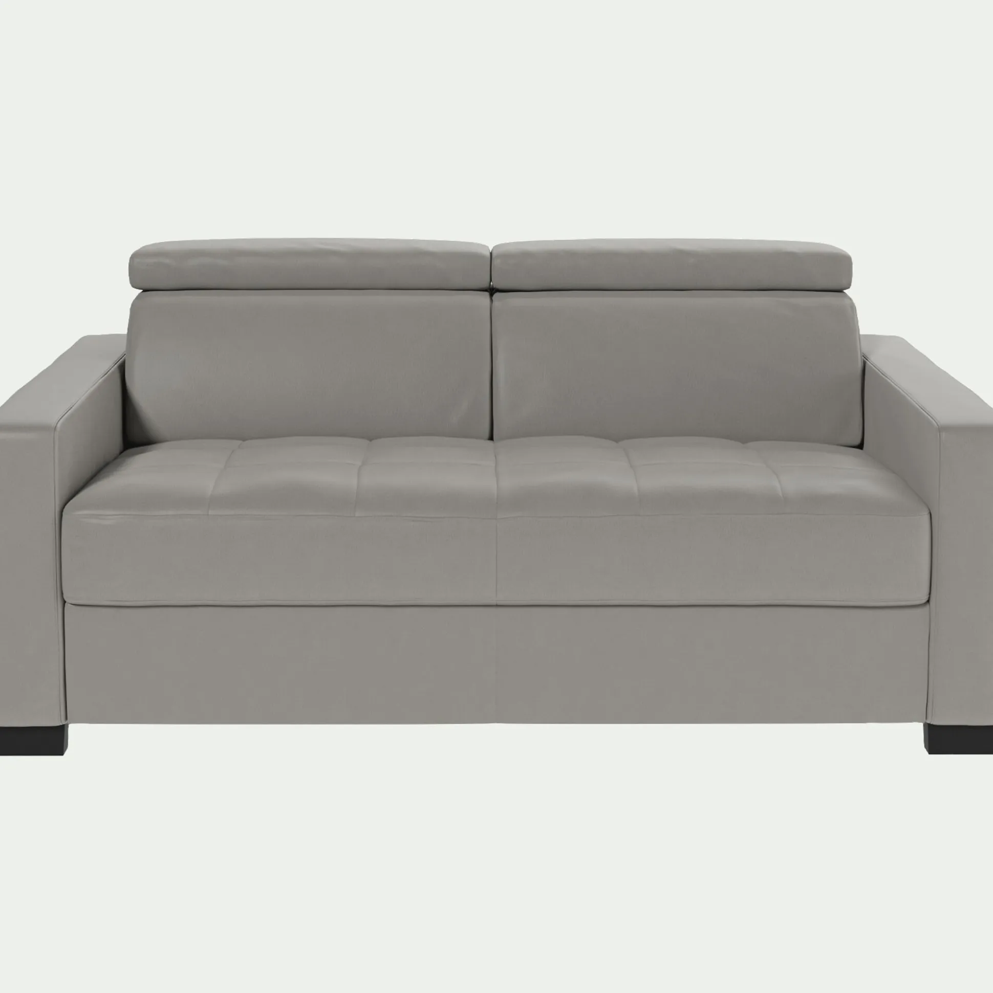Canapé 2 places fixe en cuir avec accoudoir 15cm - gris borie