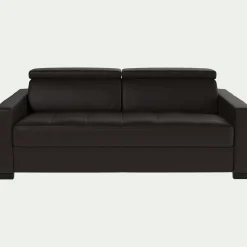 Canapé 3 places fixe en cuir avec accoudoirs 15cm - marron
