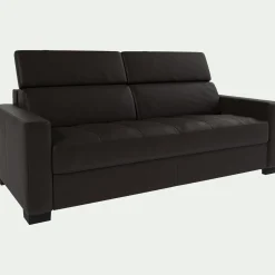 Canapé 3 places fixe en cuir avec accoudoirs 15cm - marron
