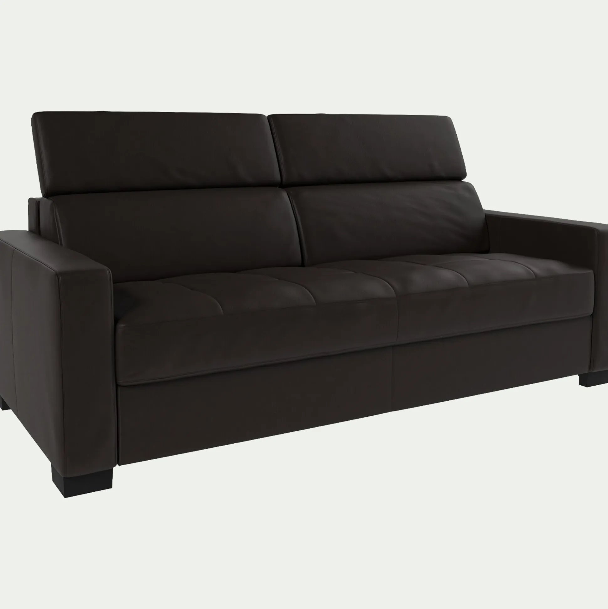 Canapé 3 places fixe en cuir avec accoudoirs 15cm - marron