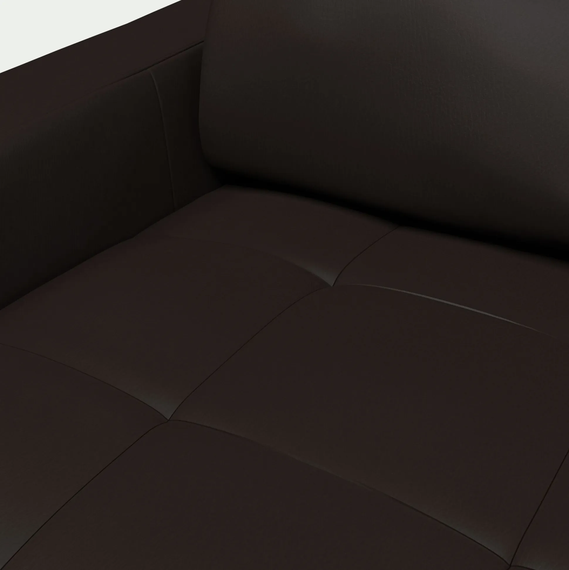 Canapé 3 places fixe en cuir avec accoudoirs 15cm - marron