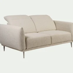 Canapé 2 places fixe en tissu avec fonction avance-recul - beige roucas