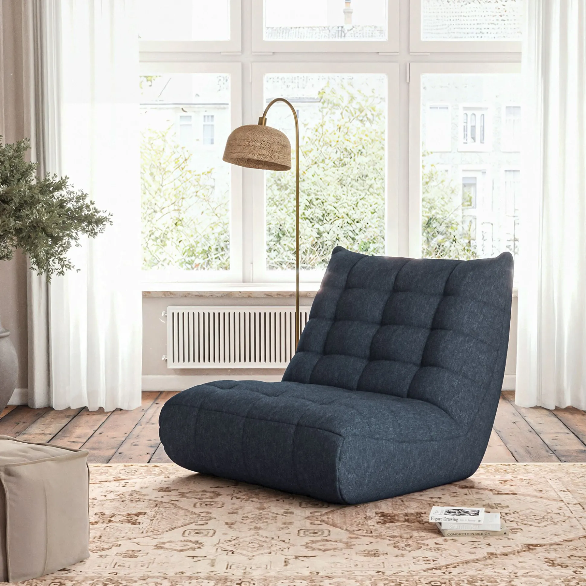 Canapé 2 places fixe en tissu chenille - bleu marine