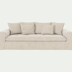 Canapé 4 places fixe en tissu doux tramé - beige