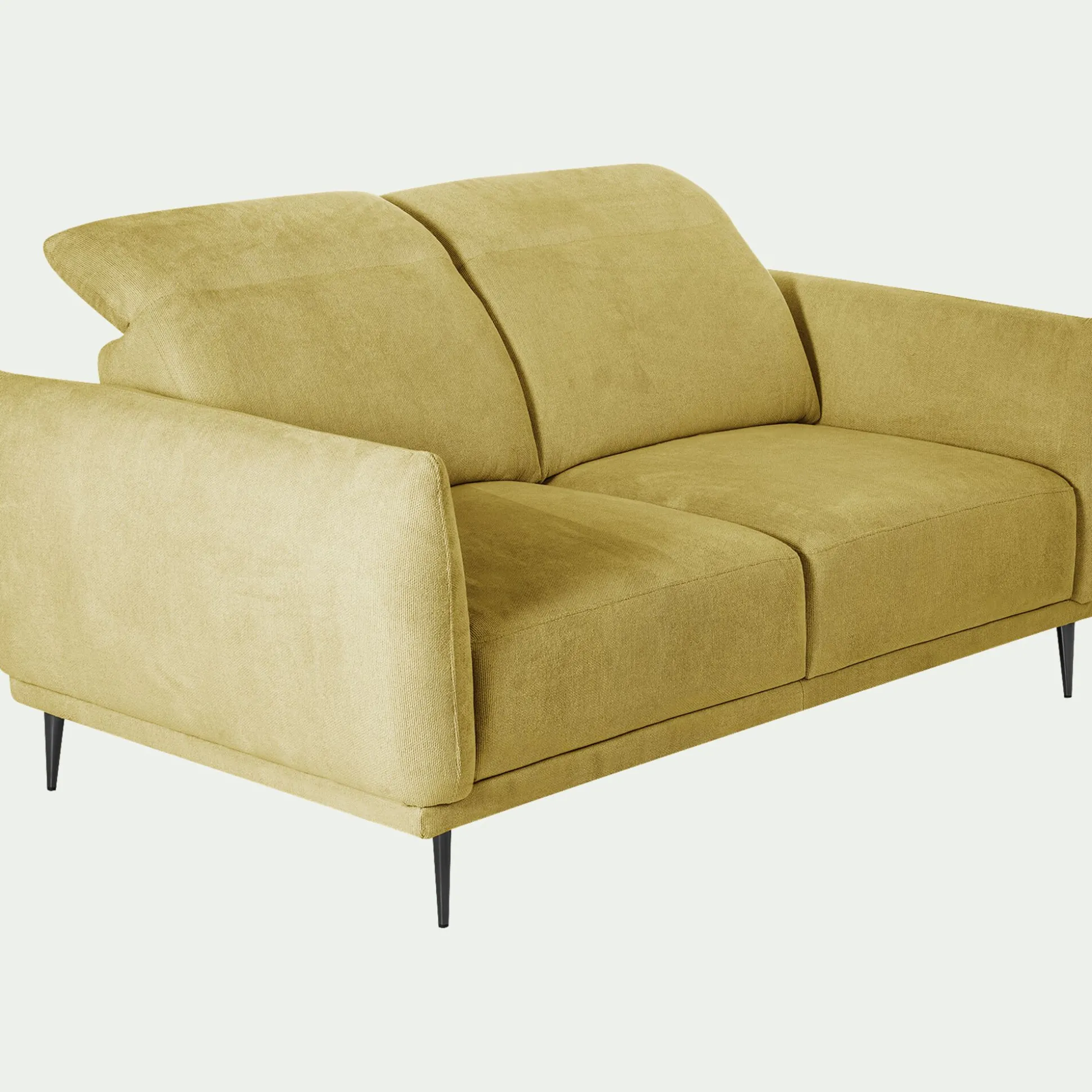 Canapé 2 places fixe en tissu memphis avec fonction avance-recul - jaune argan