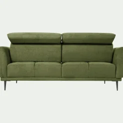 Canapé 3 places fixe en tissu memphis avec fonction avance-recul - vert cèdre