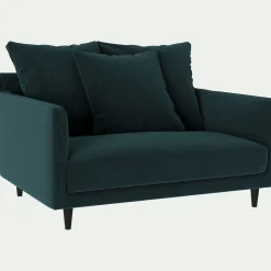 Canapé 1,5 places fixe en tissu velvet - bleu foncé