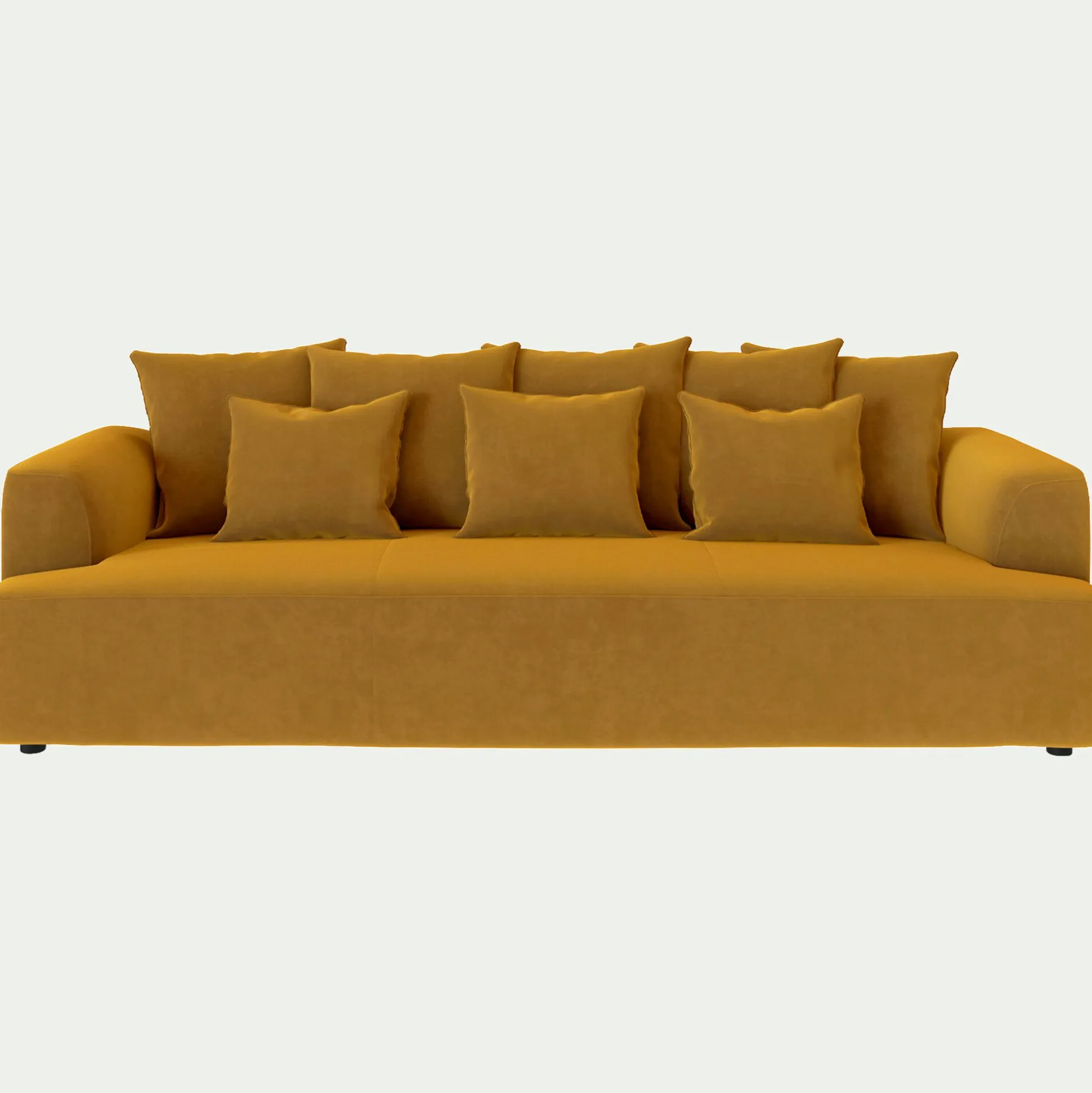 Canapé 5 places fixe en tissu velours - jaune argan