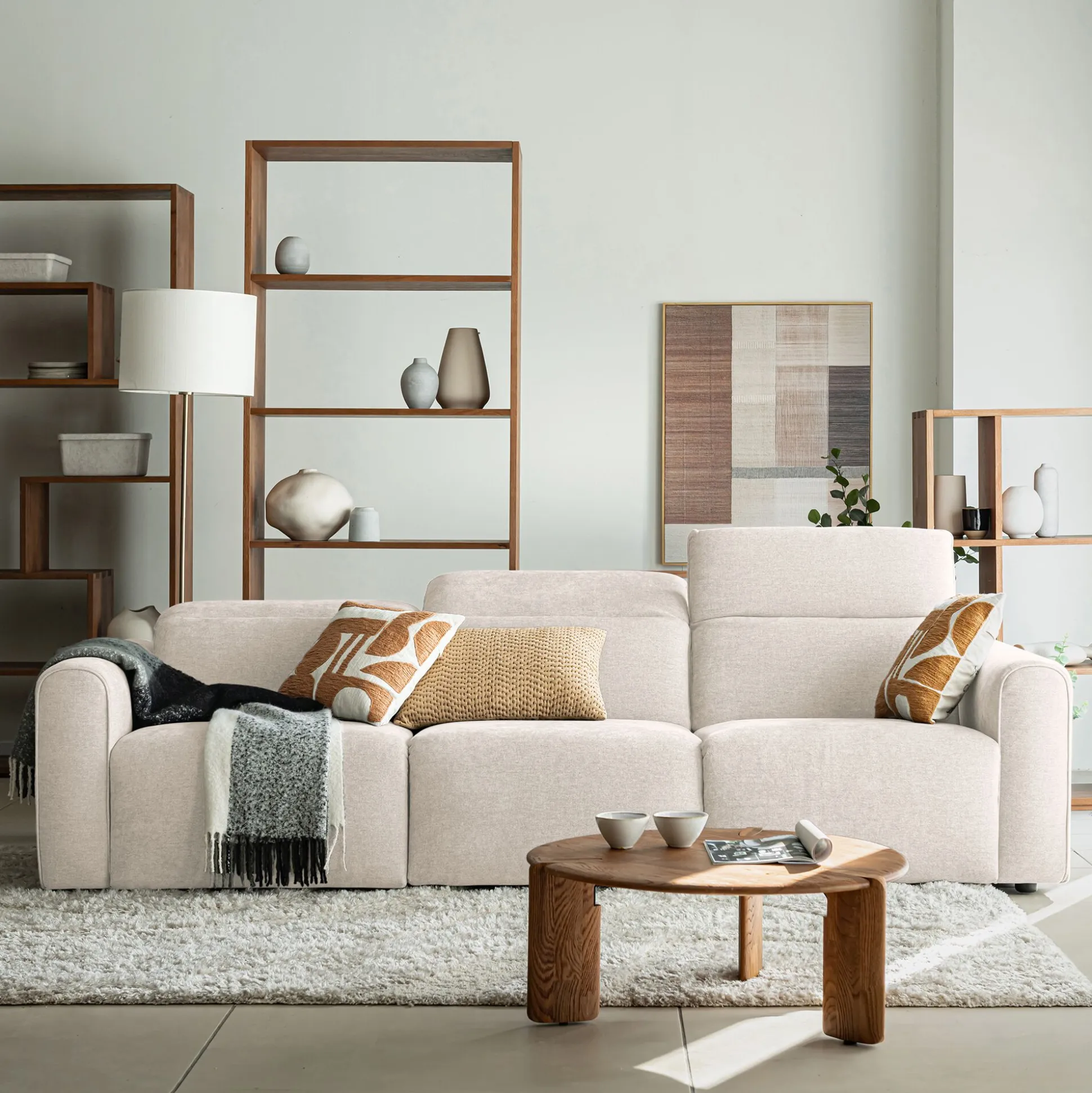 Canapé 5 places relax droit en tissu - beige roucas
