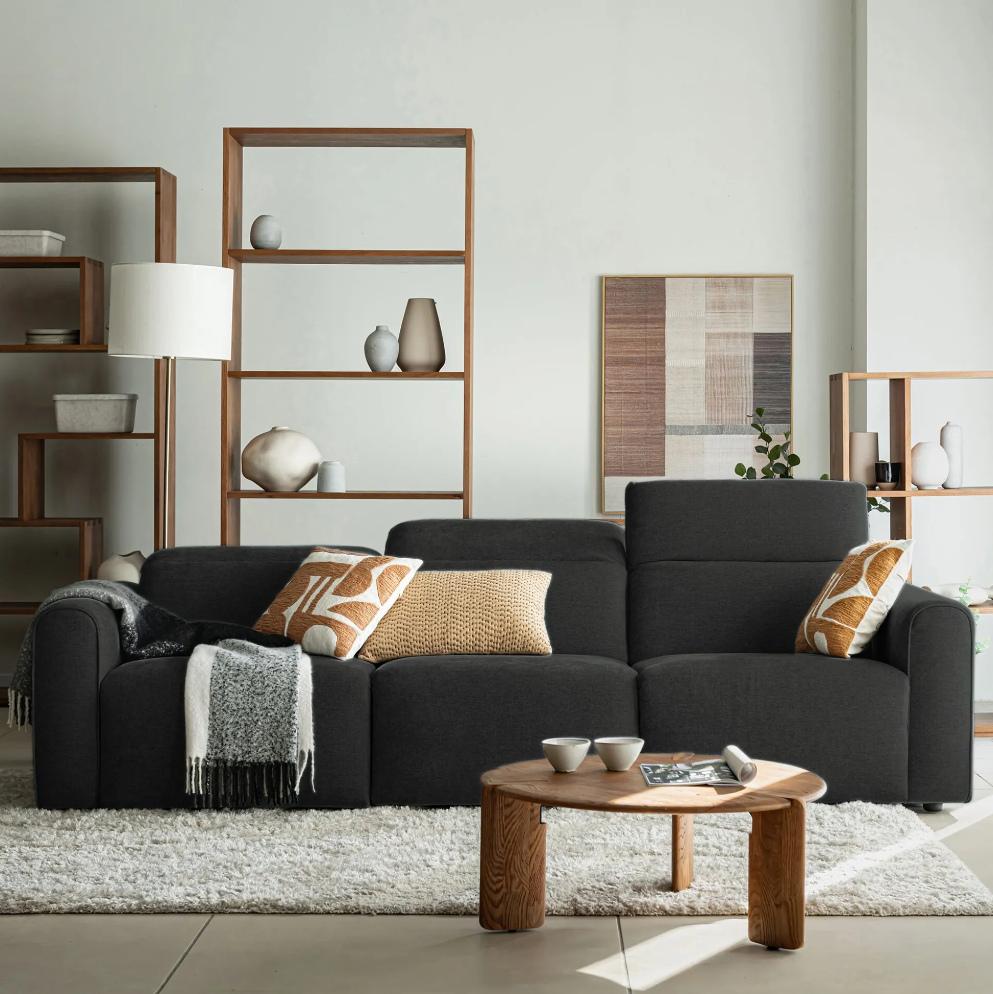 Canapé 5 places relax droit en tissu - gris anthracite