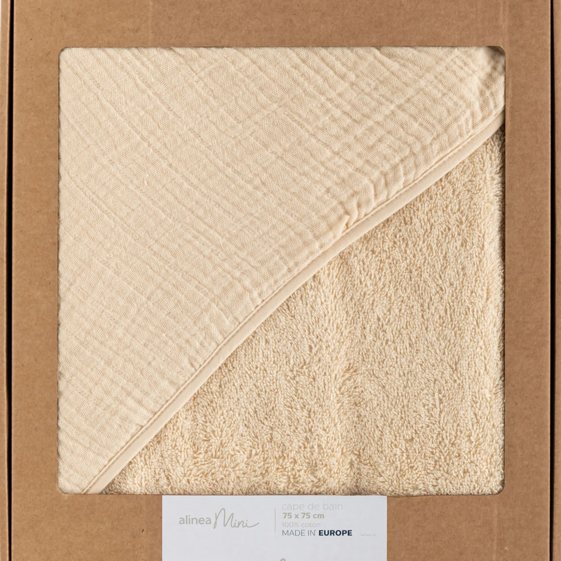 Cape de bain en éponge bio 75x75cm - beige écru