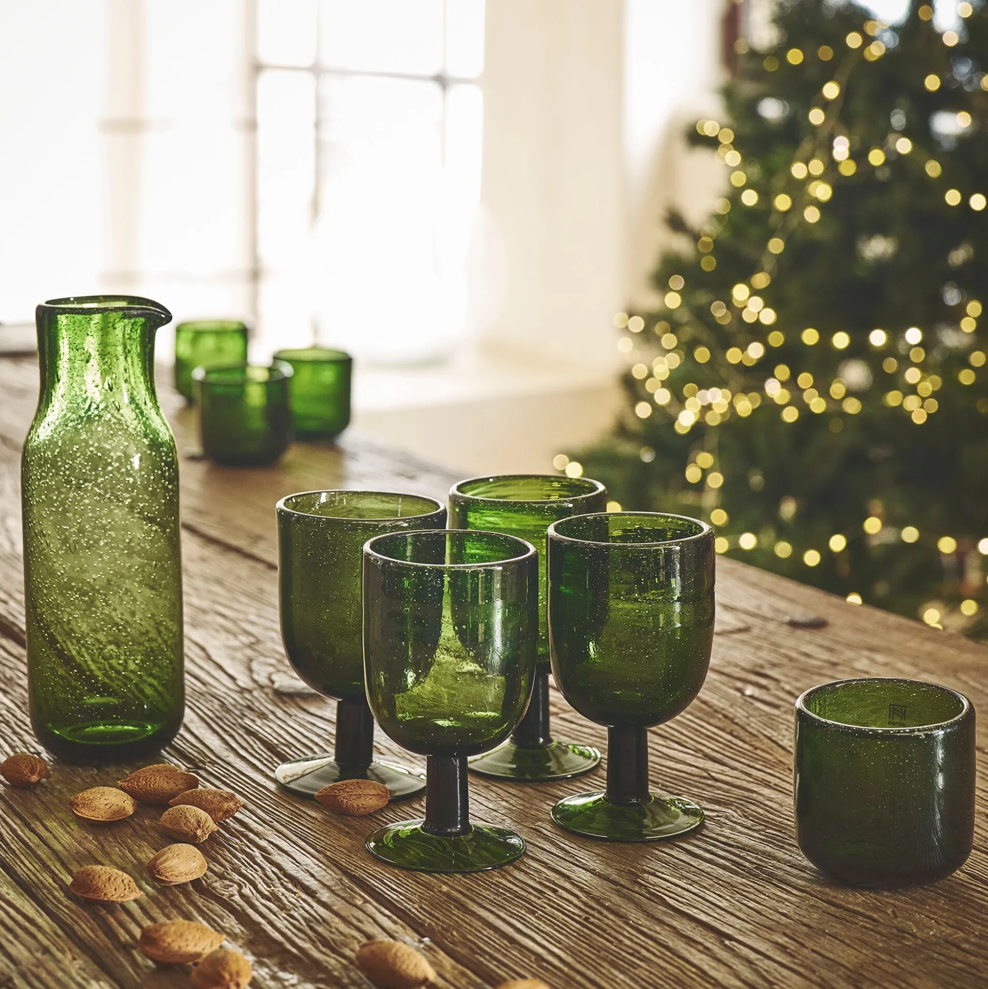 Carafe en verre bullé 83cl - vert avocado