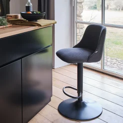 Chaise de bar en acier et tissu H63,5cm - gris