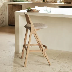 Chaise de bar en chêne et tissu H99cm - gris