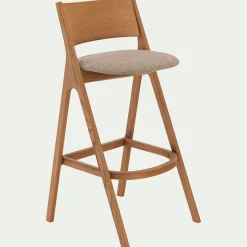 Chaise de bar en chêne et tissu H99cm - gris