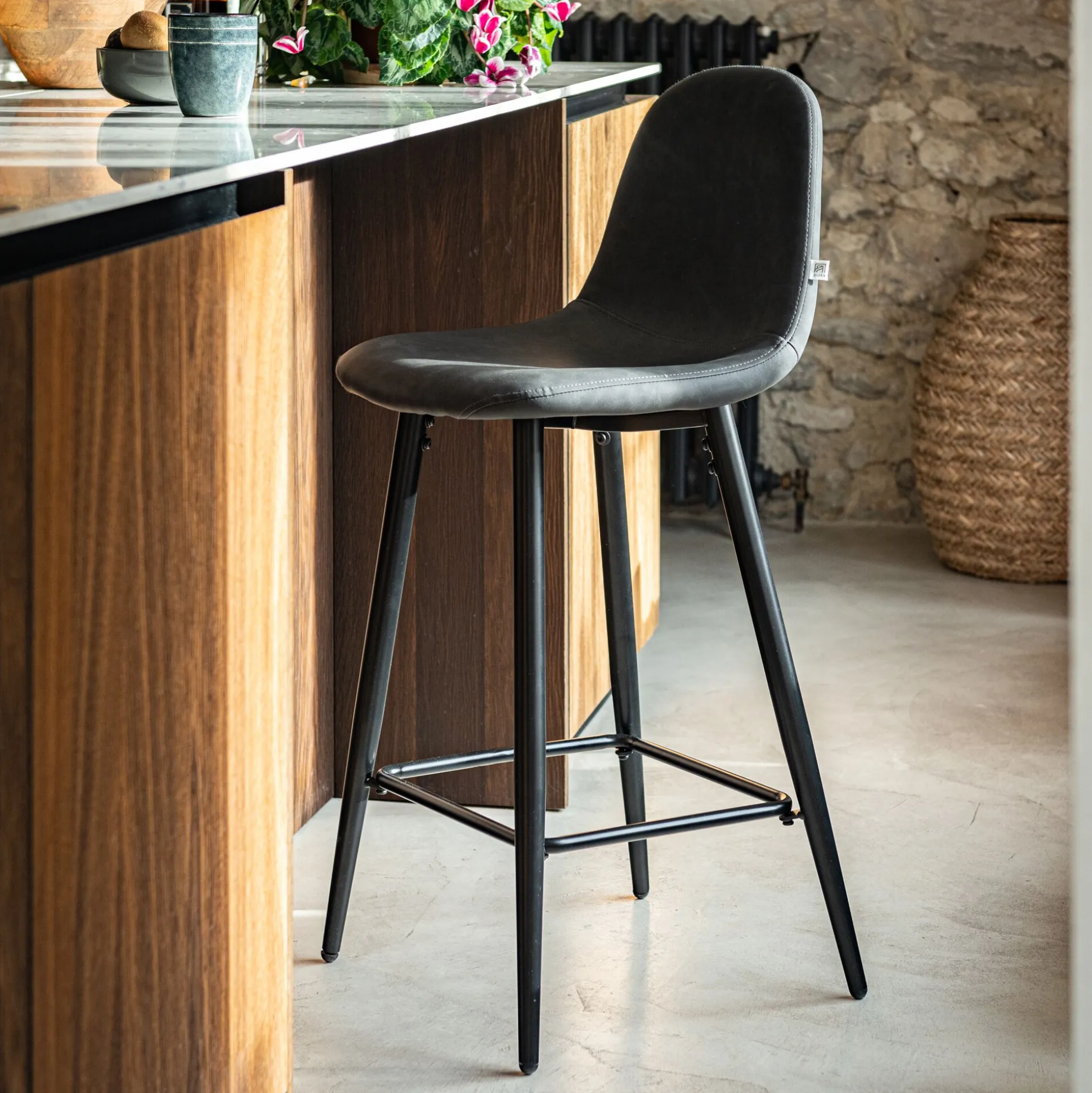 Chaise de bar en simili - noir H66cm