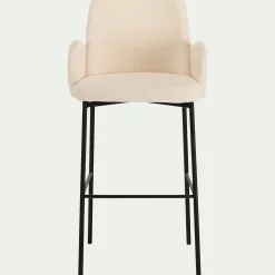 Chaise de bar en tissu bouclette H65cm - blanc