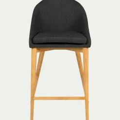 Chaise de bar en tissu gris foncé pieds bois - H66cm