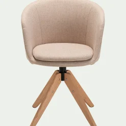 Chaise de bureau rotative en tissu et bois - beige