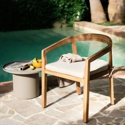 Chaise de jardin avec accoudoirs en acacia avec coussin - bois clair